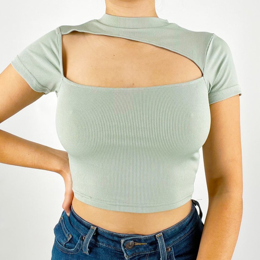 Cut Out Crop Top in the color sage